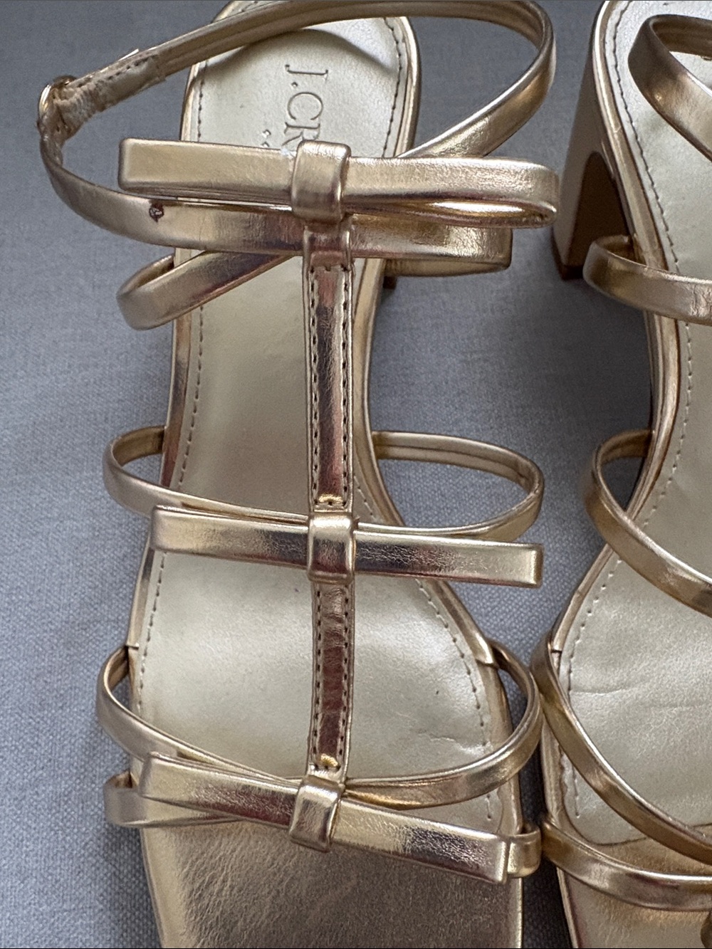 Jcrew Gold Strappy Block Heel Sandals - Elegant Women’s Dress Shoes - Picture 2 of 4